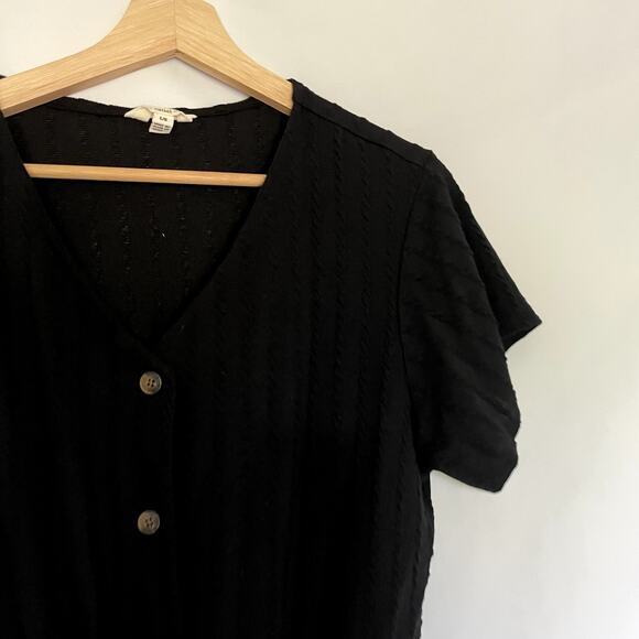 Weatherproof black button down short sleeved shirt v-neck front knot women's L - Picture 2 of 7